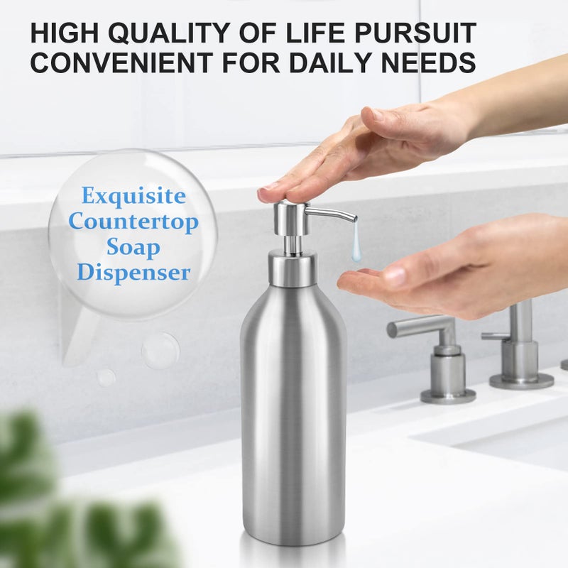HEXTEK Large Dish Soap Dispenser - 25.5Oz Countertop Brushed Stainless Steel Soap Bottle with Anti-Rust Leakproof Pump, Hand Liquid Soap Dispenser for Bathroom & Kitchen - Image 2
